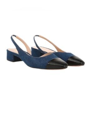 Veronica Beard Cecile Leather Cap-Toe Women's Sz 9.5 Blue/Black Denim Slingback